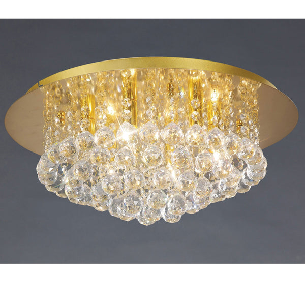 Dahlia 6 Lamp Crystal Flush Ceiling in French Gold Finish with Clear Crystals