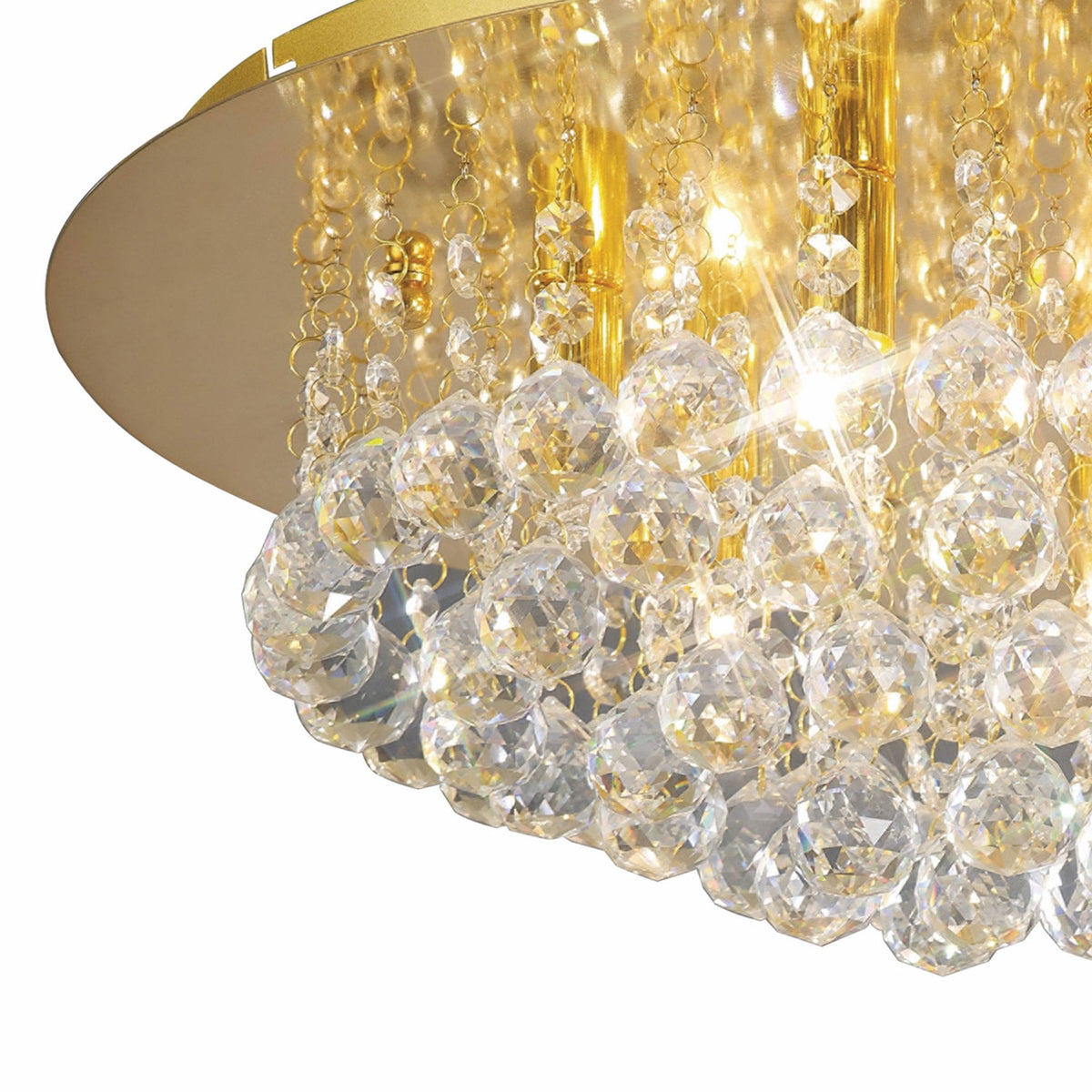 Dahlia 6 Lamp Crystal Flush Ceiling in French Gold Finish with Clear Crystals