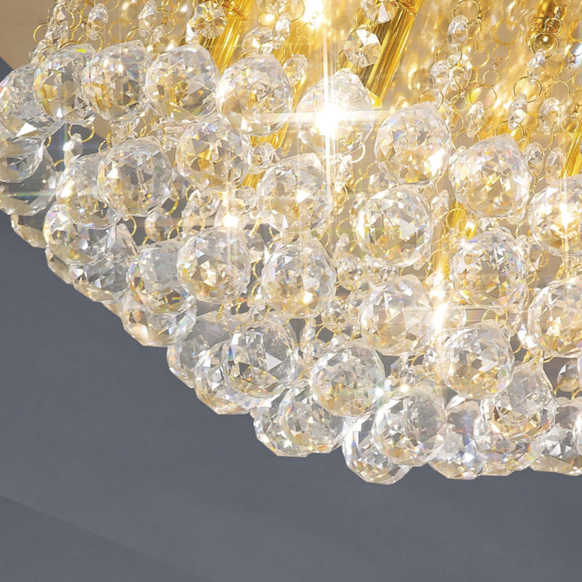 Dahlia 6 Lamp Crystal Flush Ceiling in French Gold Finish with Clear Crystals