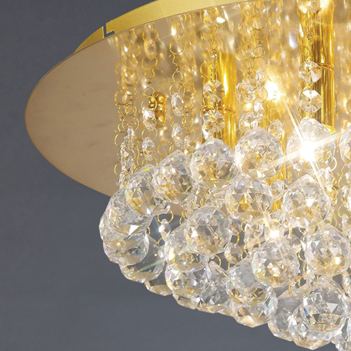 Dahlia 6 Lamp Crystal Flush Ceiling in French Gold Finish with Clear Crystals