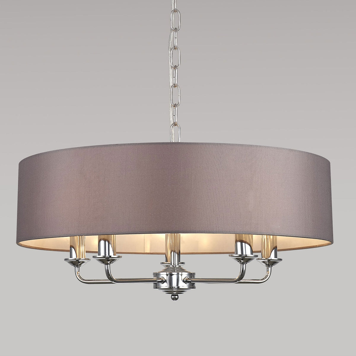 Banyan 60cm 5 Light Pendant in Chrome Finish & Grey Shade