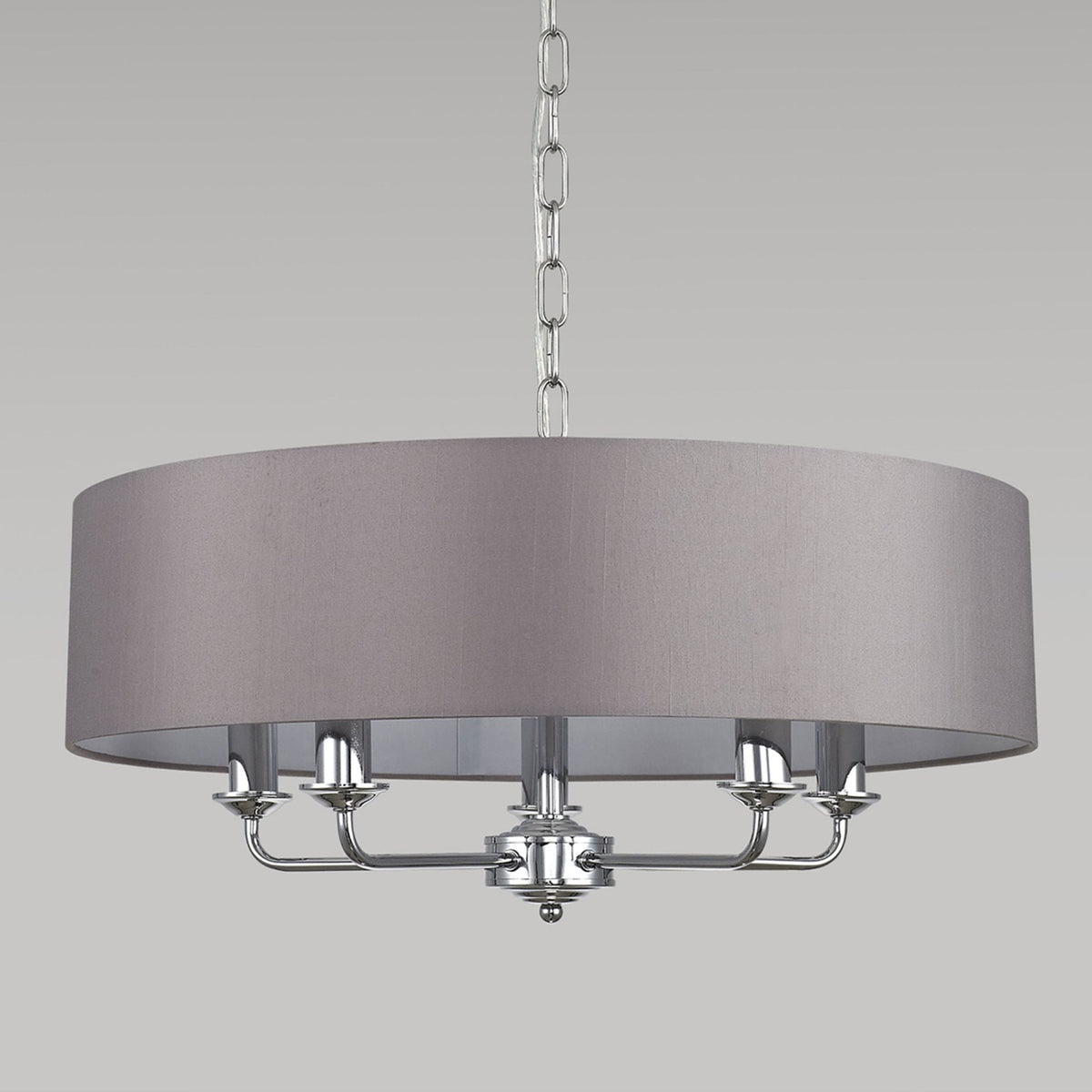 Banyan 60cm 5 Light Pendant in Chrome Finish & Grey Shade