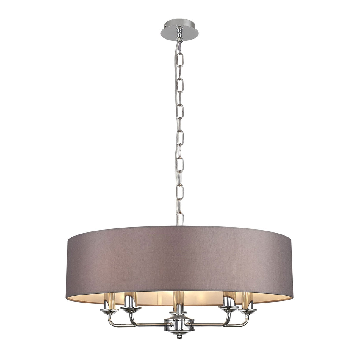 Banyan 60cm 5 Light Pendant in Chrome Finish & Grey Shade