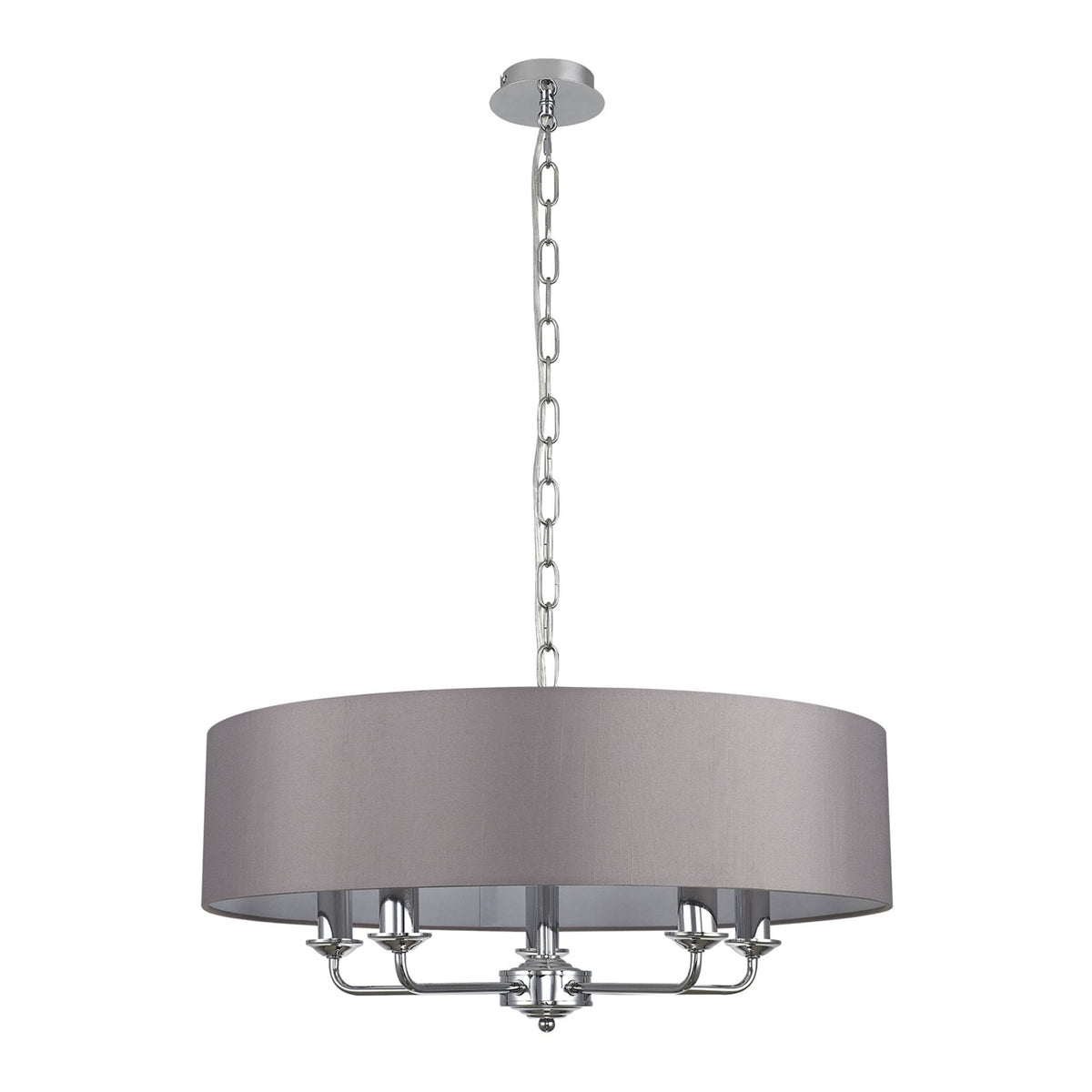 Banyan 60cm 5 Light Pendant in Chrome Finish & Grey Shade