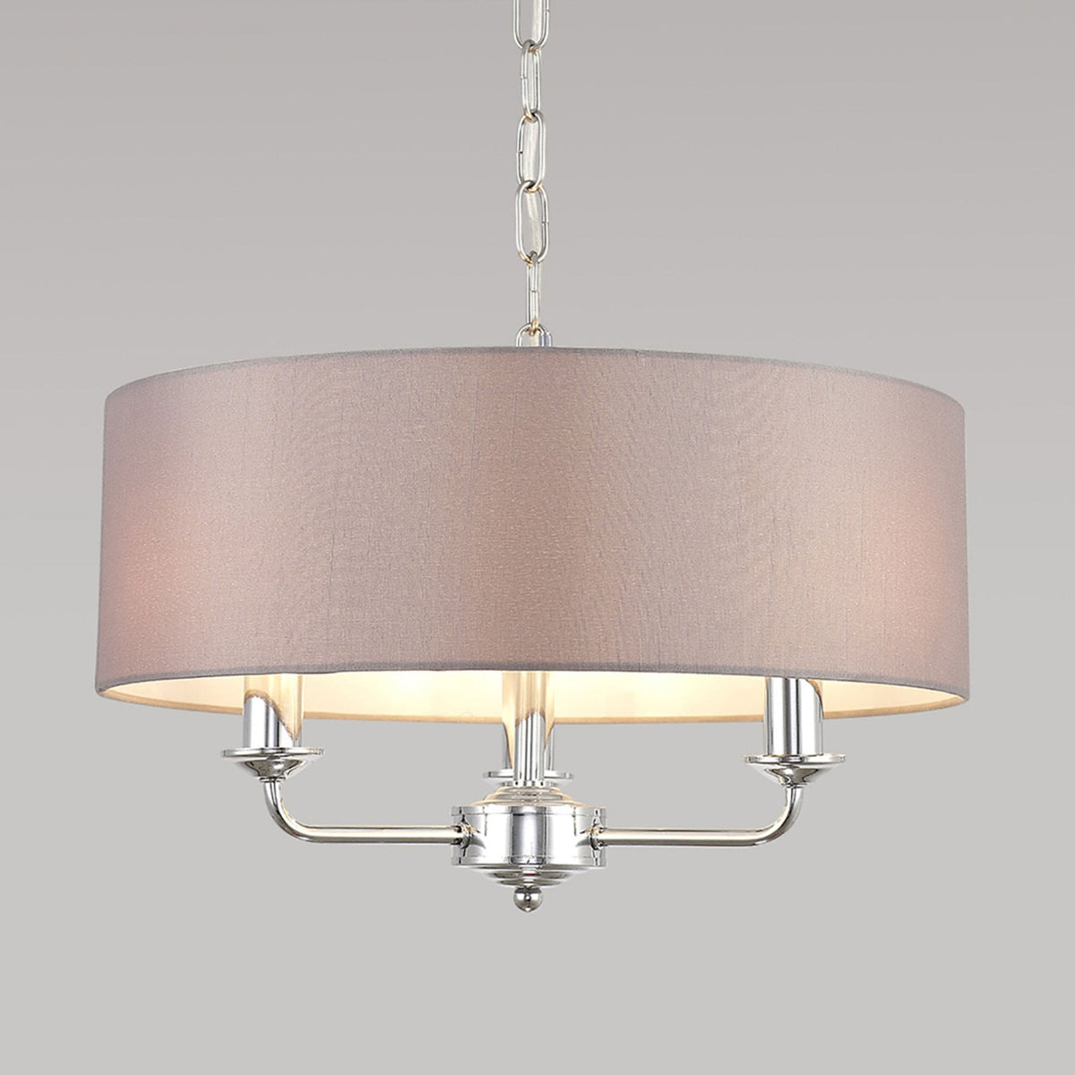 Banyan 45cm 3 Light Pendant in Chrome Finish & Grey Shade