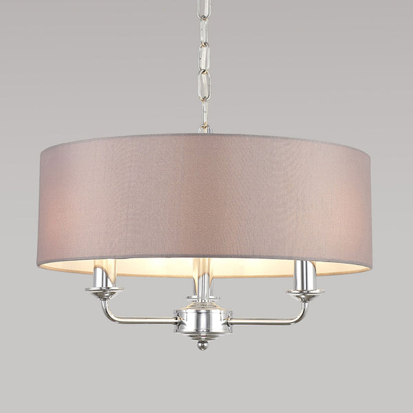 Banyan 45cm 3 Light Pendant in Chrome Finish & Grey Shade