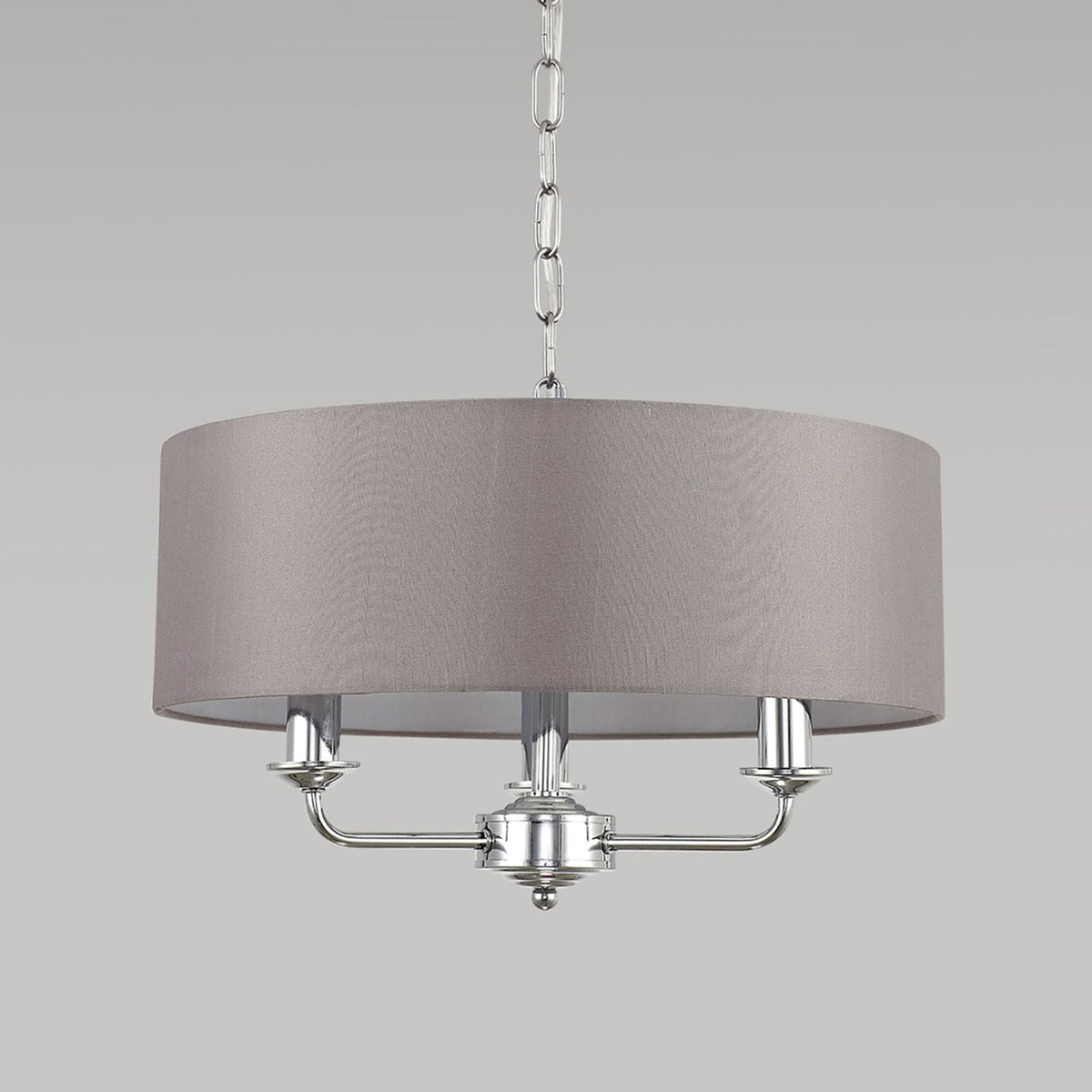 Banyan 45cm 3 Light Pendant in Chrome Finish & Grey Shade