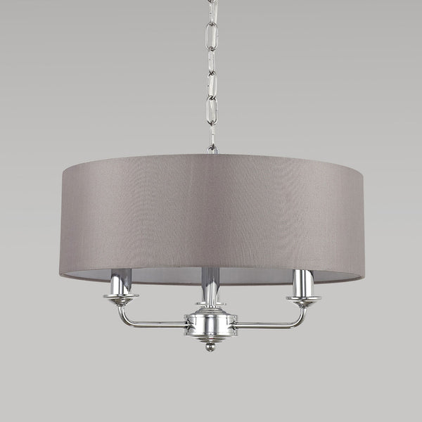 Banyan 45cm 3 Light Pendant in Chrome Finish & Grey Shade
