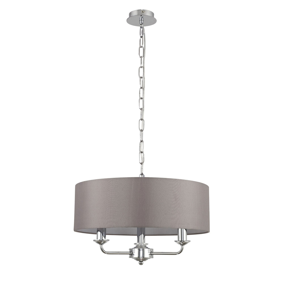 Banyan 45cm 3 Light Pendant in Chrome Finish & Grey Shade