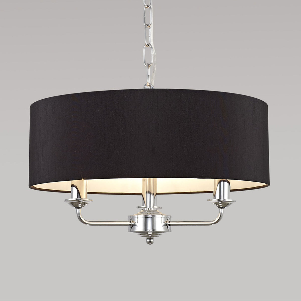 Banyan 45cm 3 Light Pendant in Chrome Finish & Black Shade