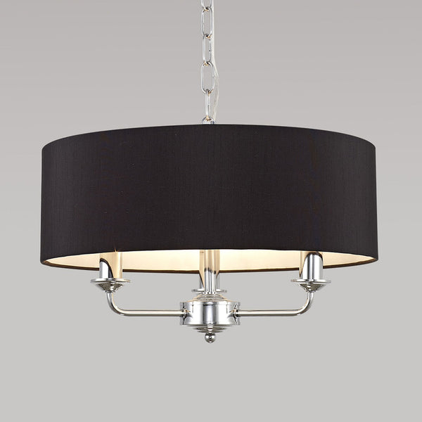Banyan 45cm 3 Light Pendant in Chrome Finish & Black Shade