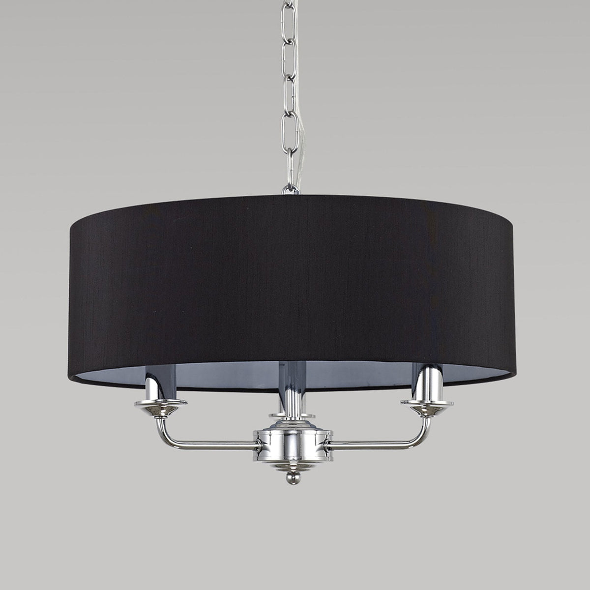 Banyan 45cm 3 Light Pendant in Chrome Finish & Black Shade
