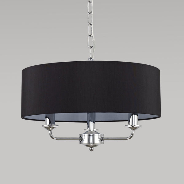 Banyan 45cm 3 Light Pendant in Chrome Finish & Black Shade