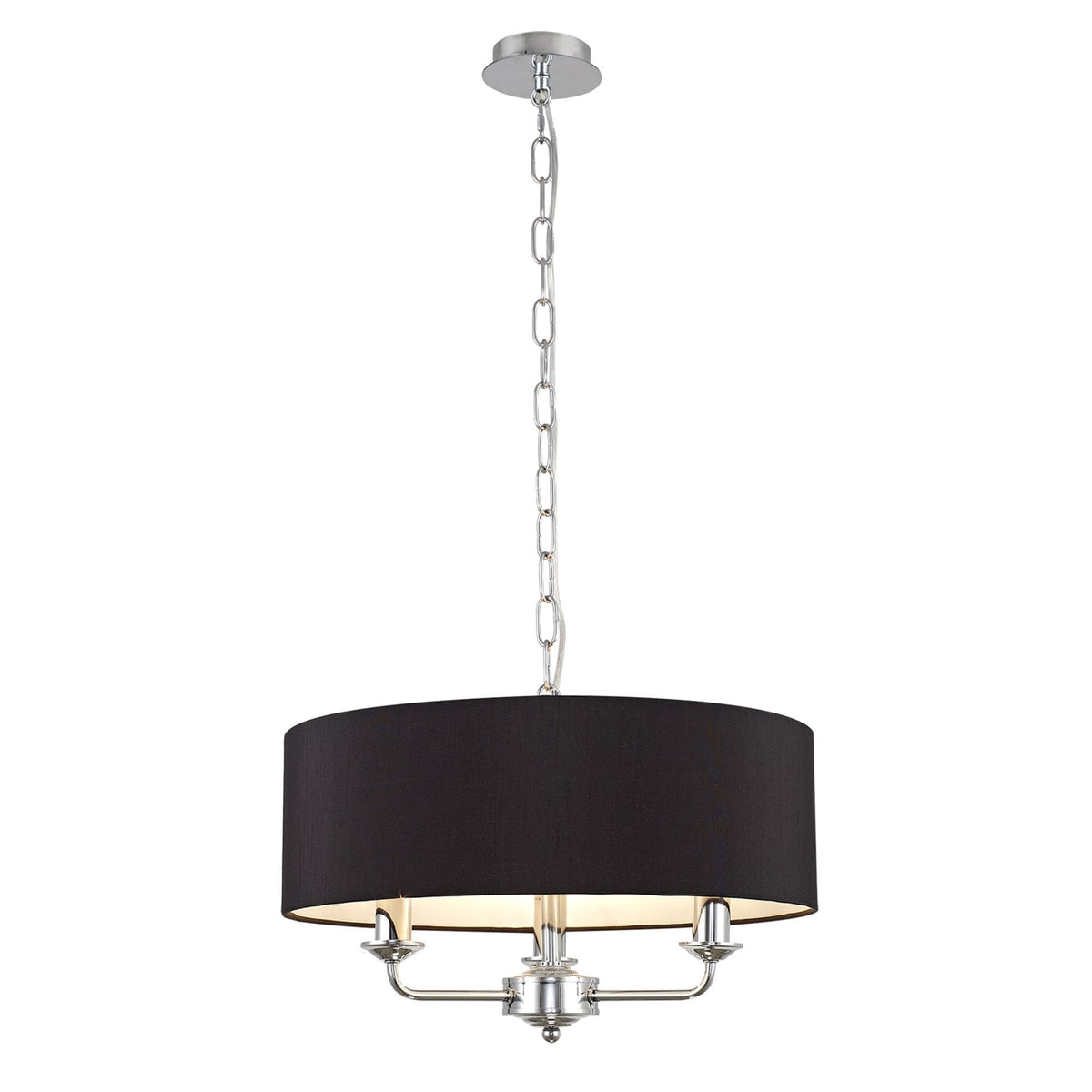Banyan 45cm 3 Light Pendant in Chrome Finish & Black Shade
