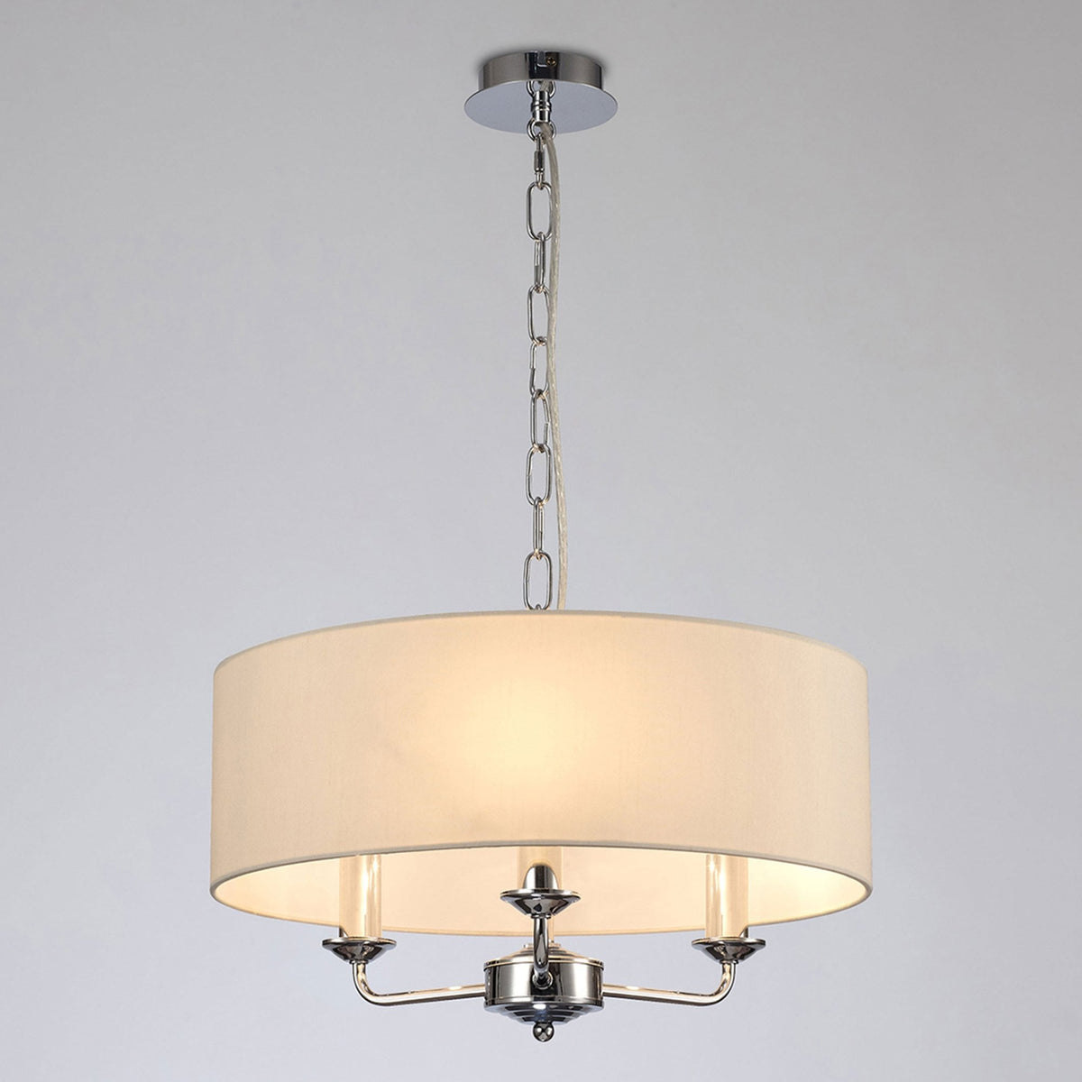 Banyan 45cm 3 Light Pendant in Chrome Finish & Ivory Pearl Shade