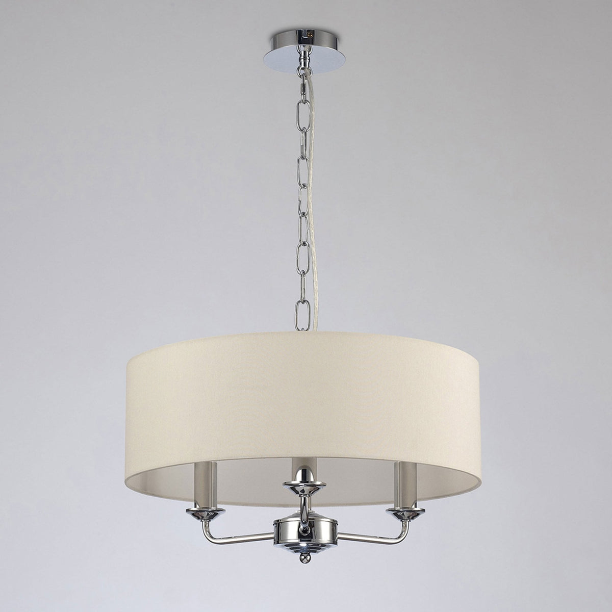 Banyan 45cm 3 Light Pendant in Chrome Finish & Ivory Pearl Shade