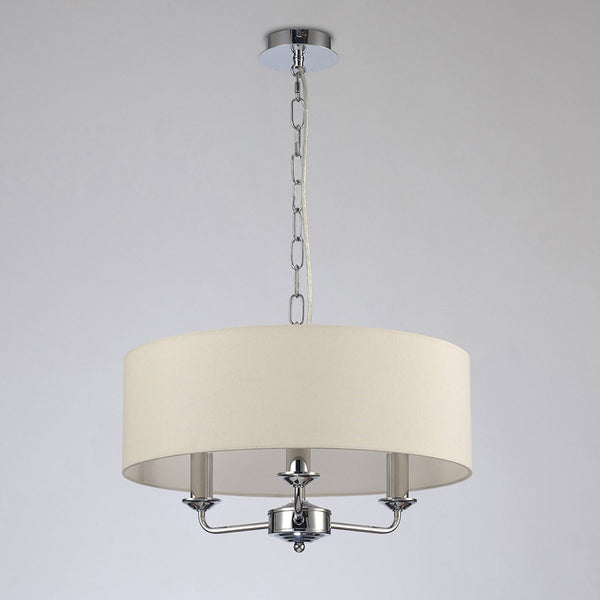 Banyan 45cm 3 Light Pendant in Chrome Finish & Ivory Pearl Shade