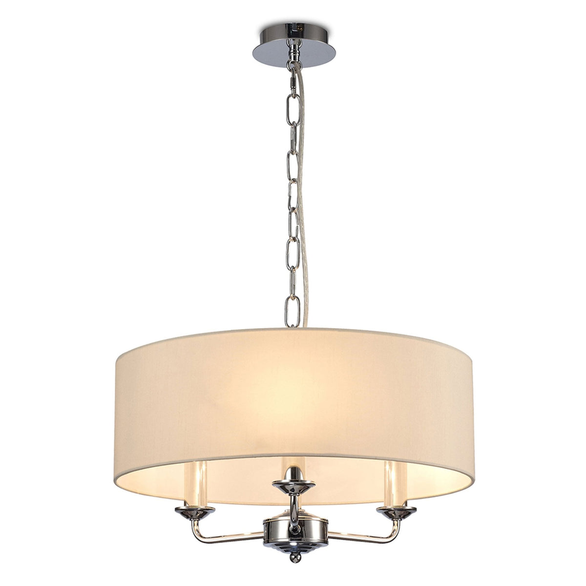 Banyan 45cm 3 Light Pendant in Chrome Finish & Ivory Pearl Shade