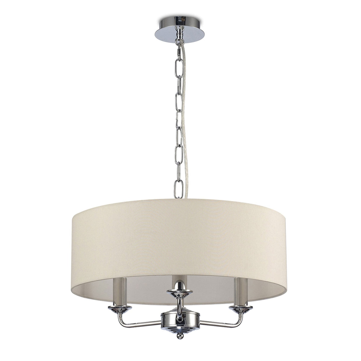 Banyan 45cm 3 Light Pendant in Chrome Finish & Ivory Pearl Shade