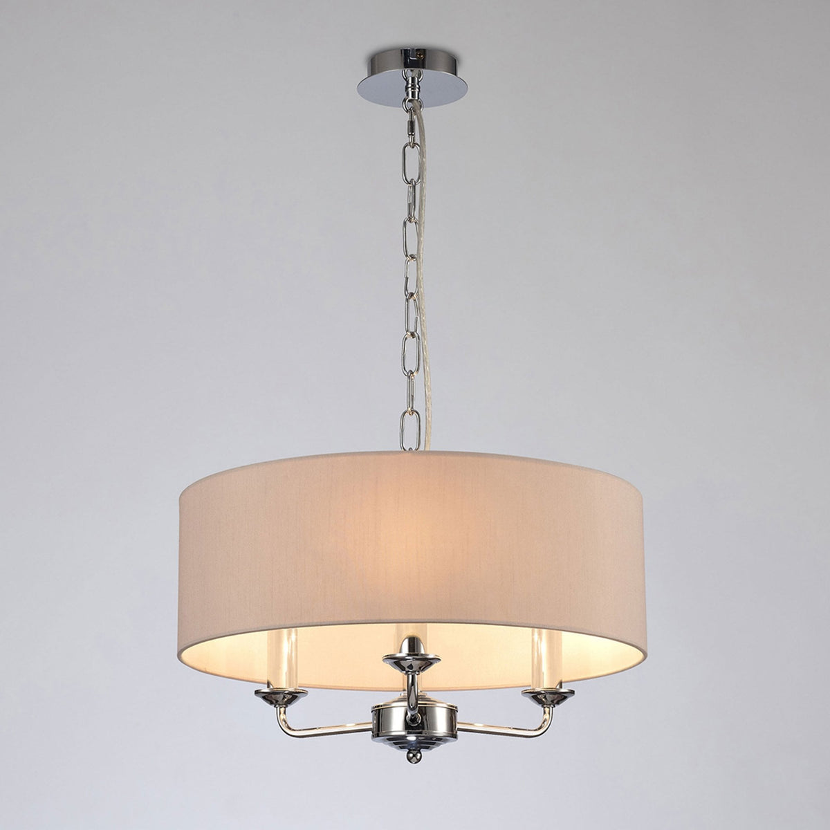 Banyan 45cm 3 Light Pendant in Chrome Finish & Nude Beige Shade