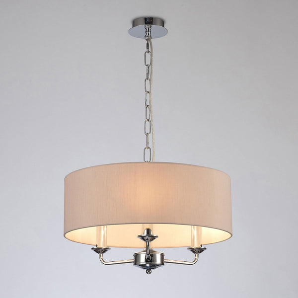 Banyan 45cm 3 Light Pendant in Chrome Finish & Nude Beige Shade