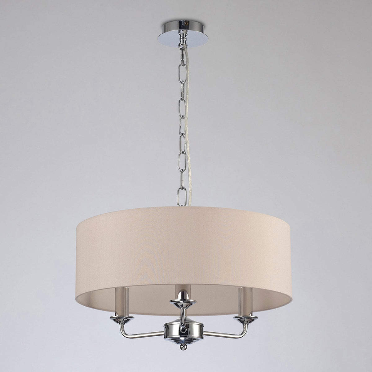 Banyan 45cm 3 Light Pendant in Chrome Finish & Nude Beige Shade