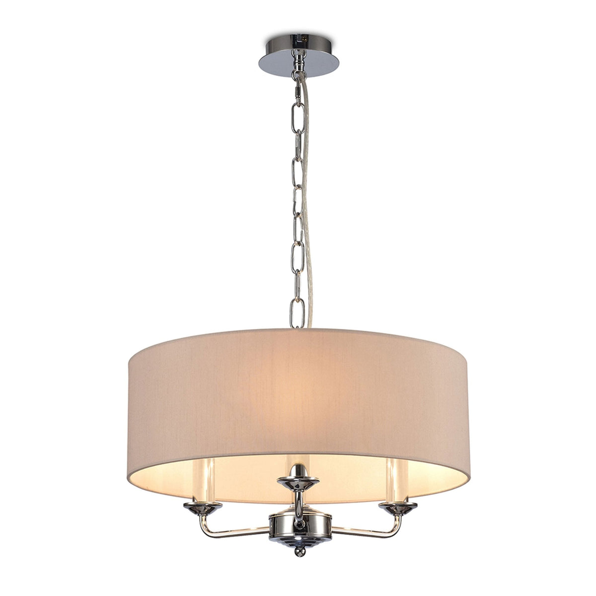 Banyan 45cm 3 Light Pendant in Chrome Finish & Nude Beige Shade