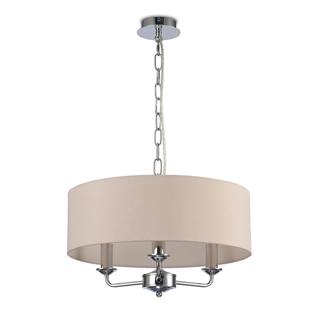 Banyan 45cm 3 Light Pendant in Chrome Finish & Nude Beige Shade
