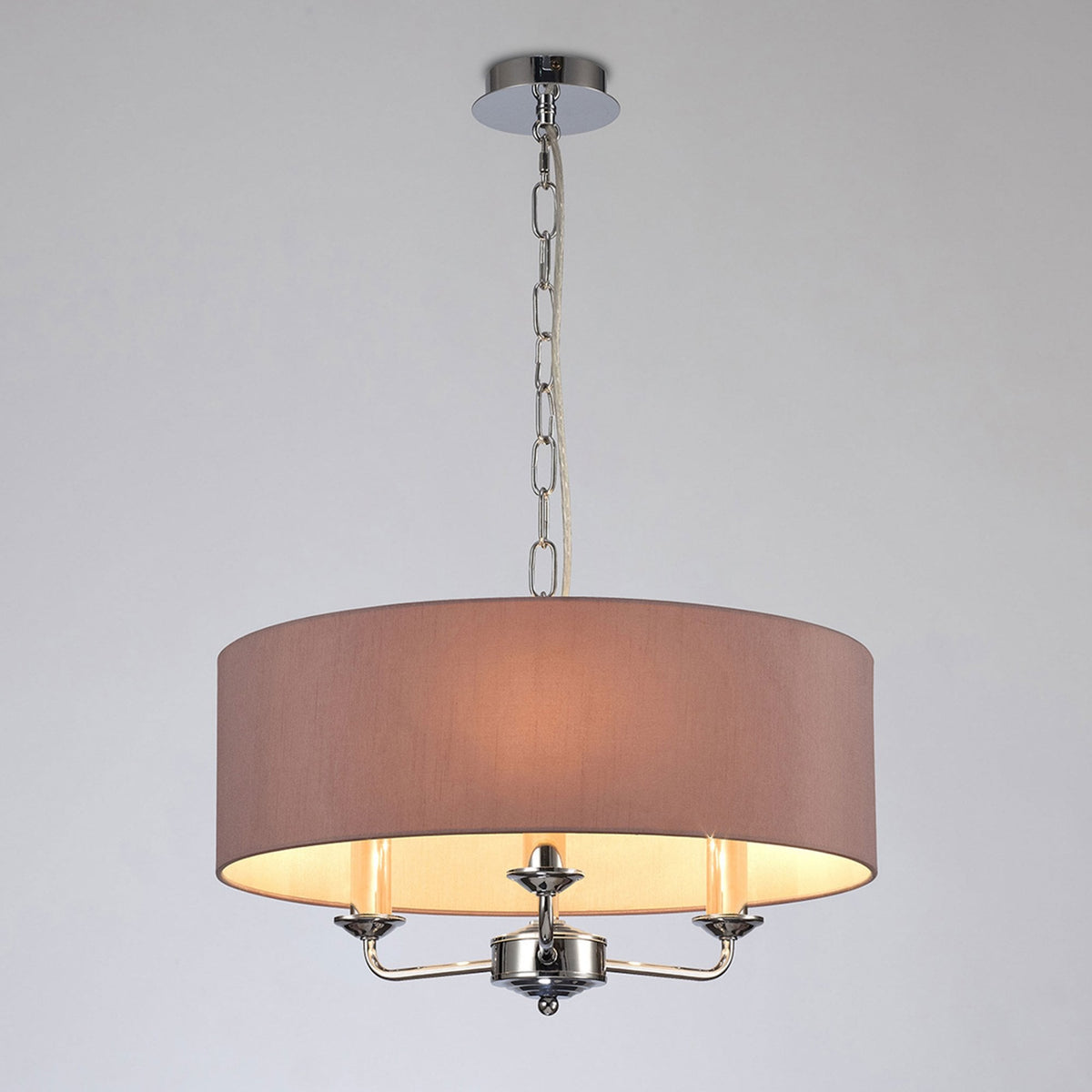 Banyan 45cm 3 Light Pendant in Chrome Finish & Taupe Shade