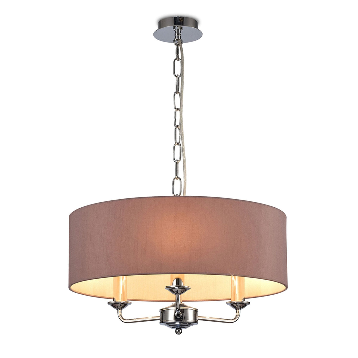 Banyan 45cm 3 Light Pendant in Chrome Finish & Taupe Shade