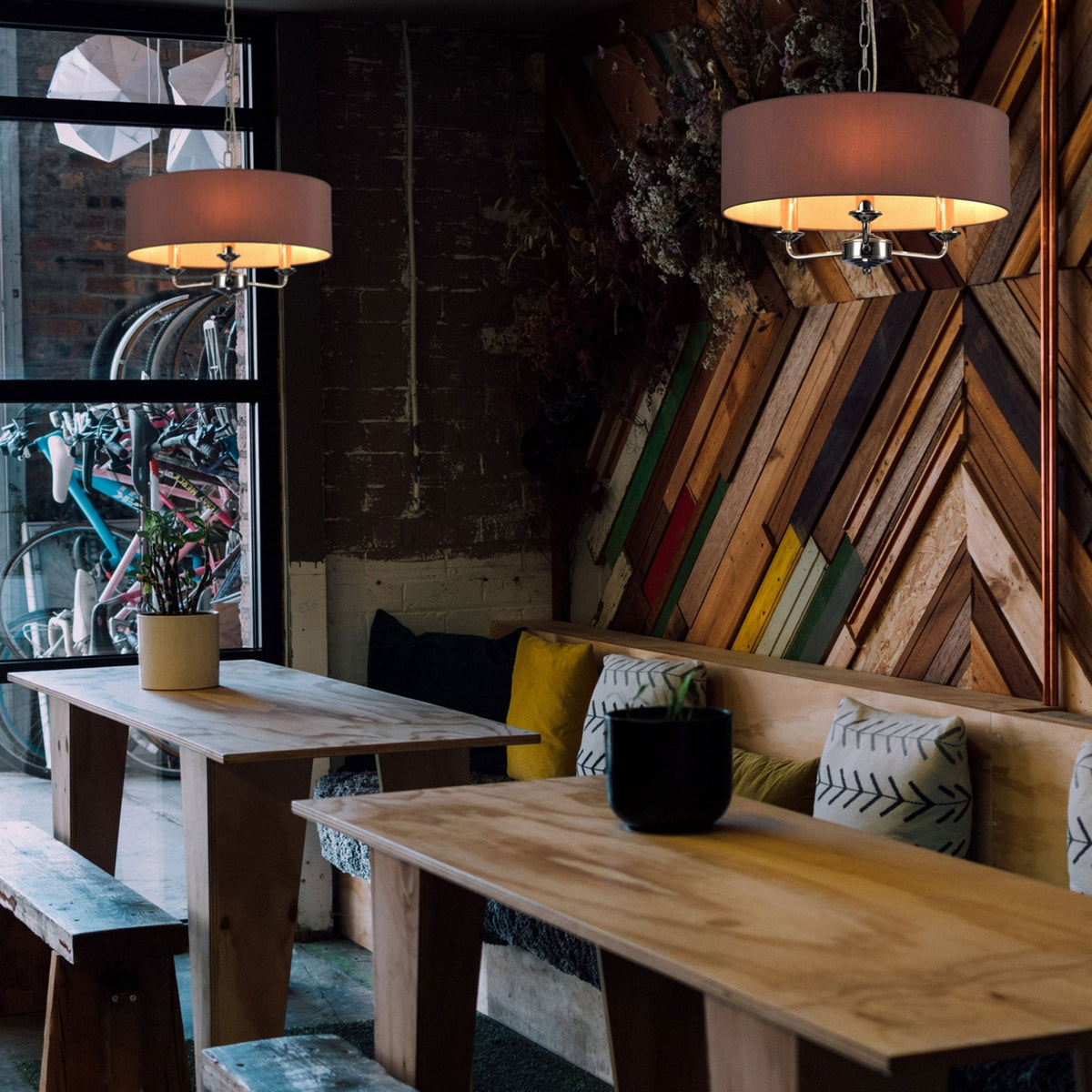 Banyan 45cm 3 Light Pendant in Chrome Finish & Taupe Shade