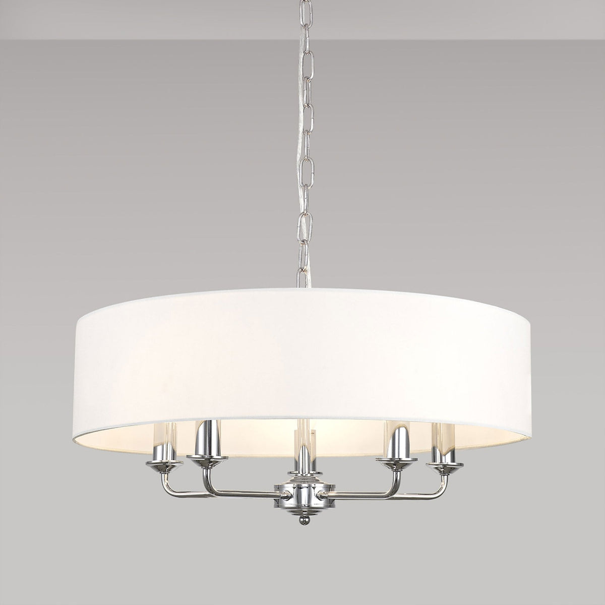 Banyan 60cm 5 Light Pendant in Chrome Finish & White Shade