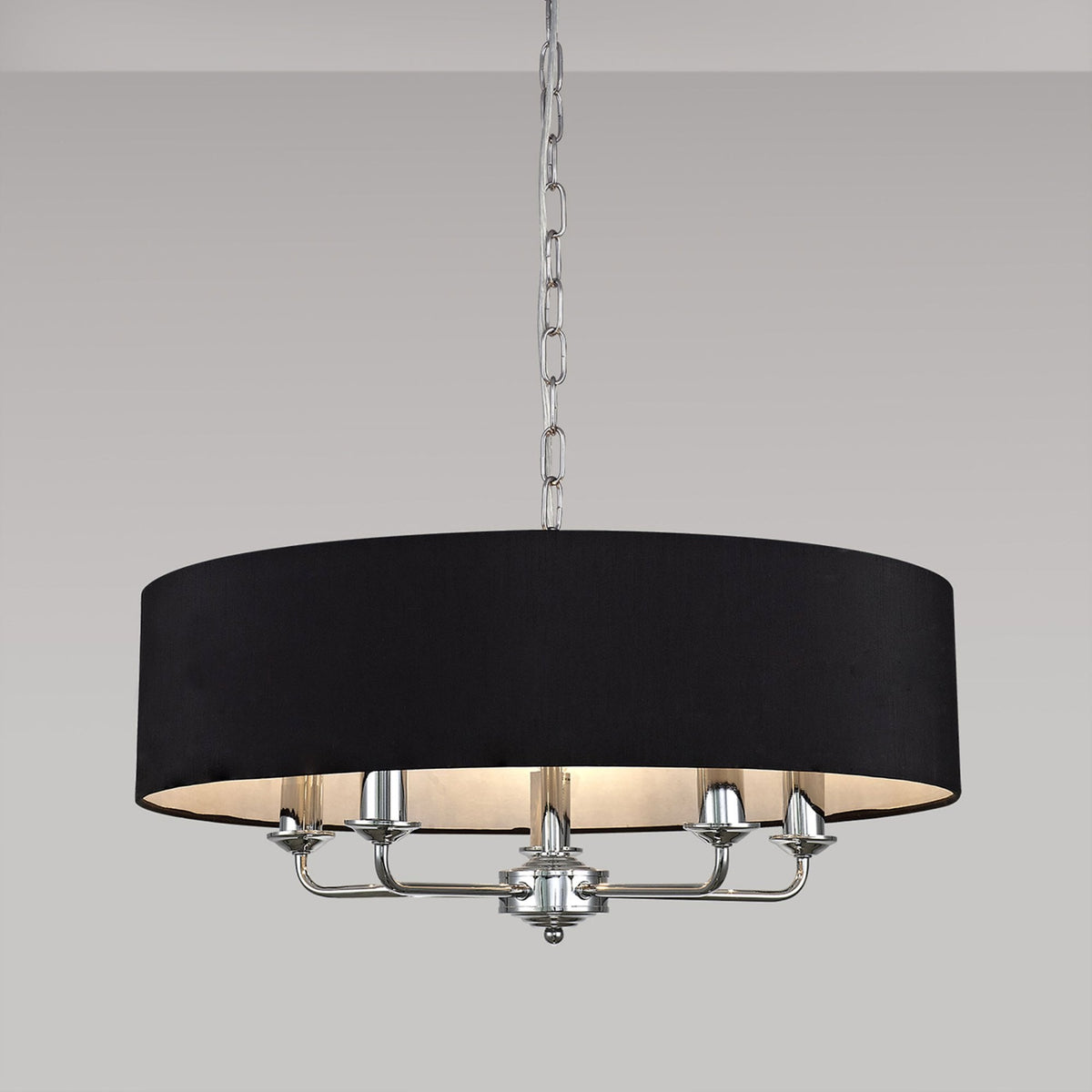 Banyan 60cm 5 Light Pendant in Chrome Finish & Black Shade