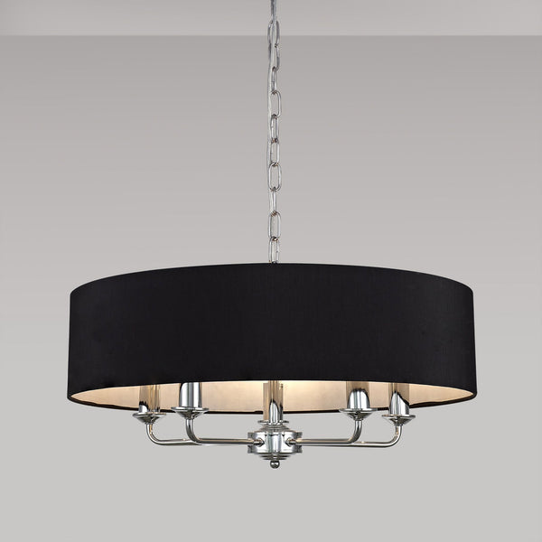Banyan 60cm 5 Light Pendant in Chrome Finish & Black Shade