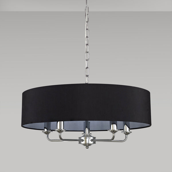 Banyan 60cm 5 Light Pendant in Chrome Finish & Black Shade