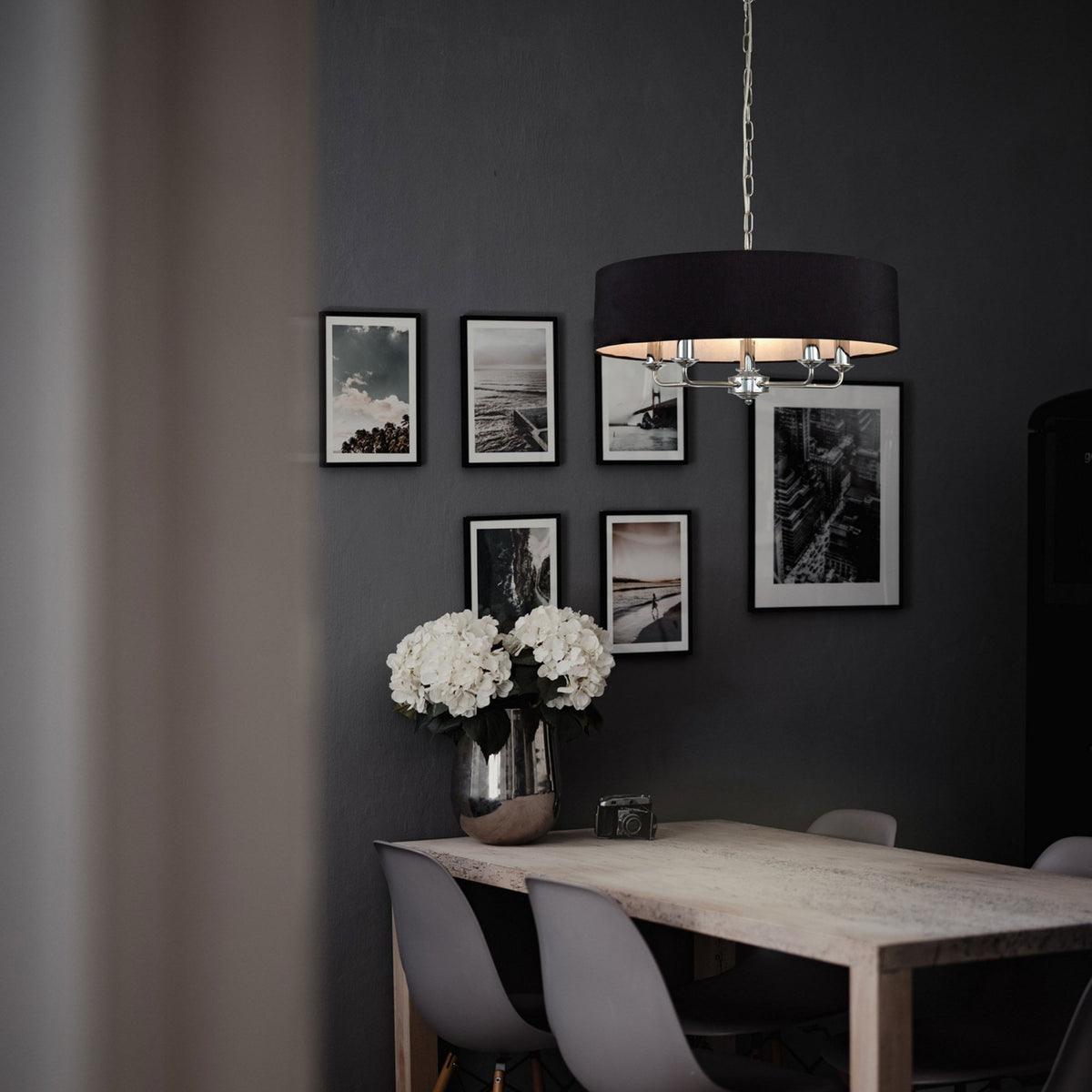 Banyan 60cm 5 Light Pendant in Chrome Finish & Black Shade