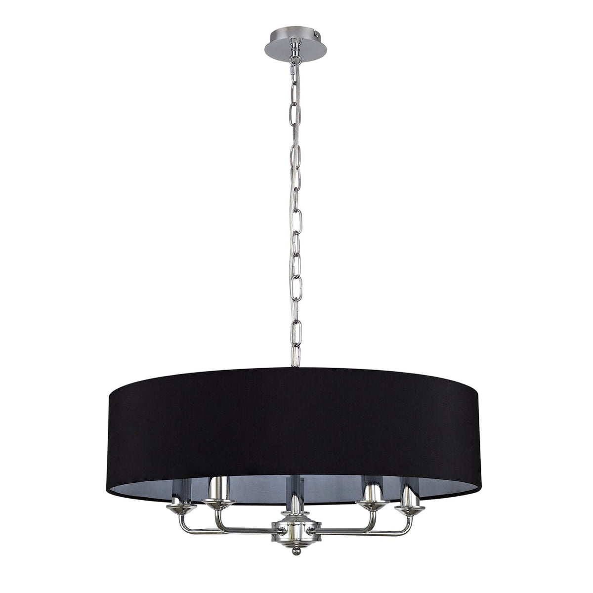 Banyan 60cm 5 Light Pendant in Chrome Finish & Black Shade