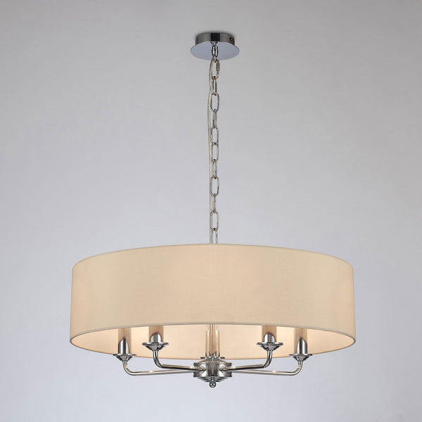 Banyan 60cm 5 Light Pendant in Chrome Finish & Ivory Pearl Shade