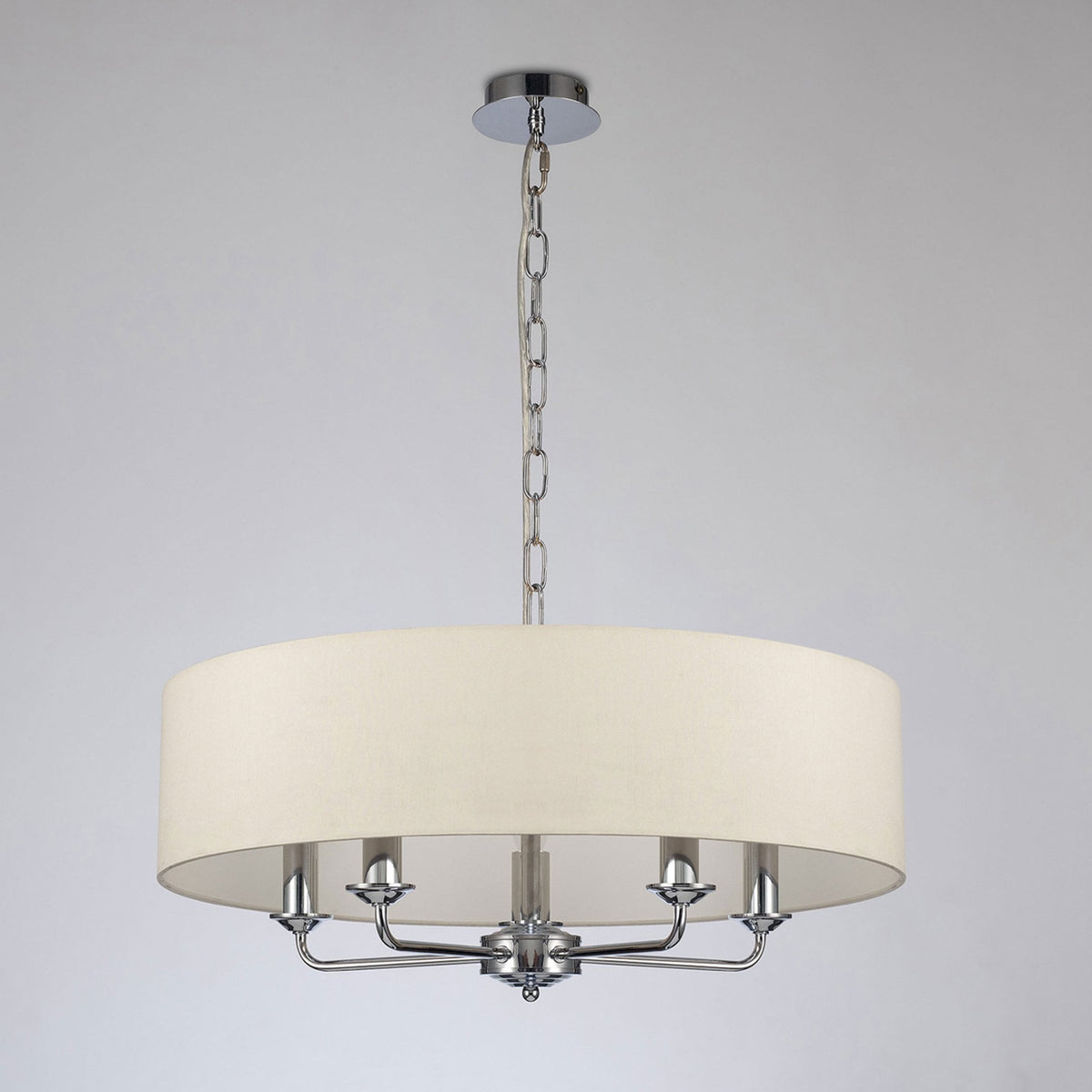 Banyan 60cm 5 Light Pendant in Chrome Finish & Ivory Pearl Shade