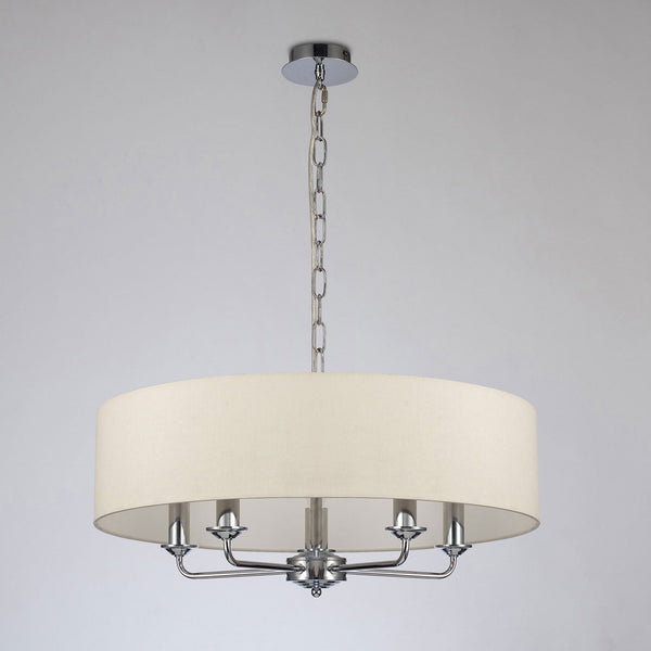 Banyan 60cm 5 Light Pendant in Chrome Finish & Ivory Pearl Shade
