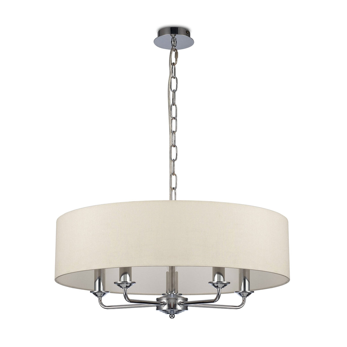 Banyan 60cm 5 Light Pendant in Chrome Finish & Ivory Pearl Shade