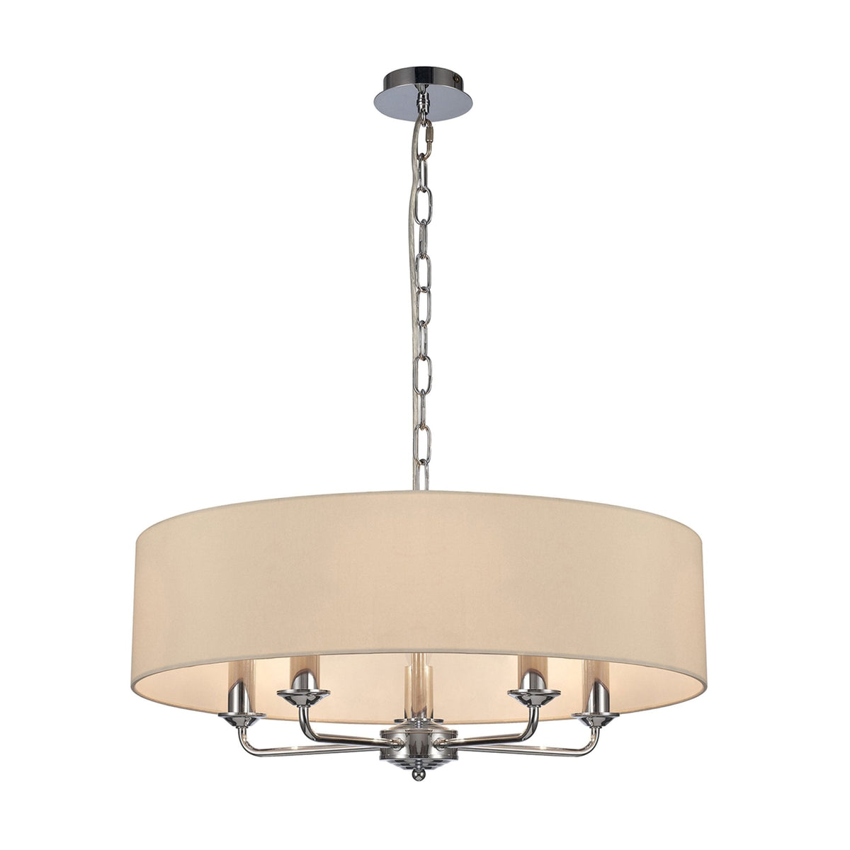 Banyan 60cm 5 Light Pendant in Chrome Finish & Ivory Pearl Shade