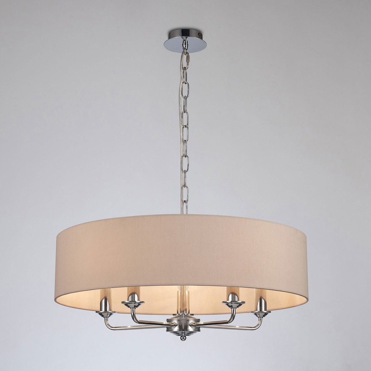 Banyan 60cm 5 Light Pendant in Chrome Finish & Nude Beige Shade