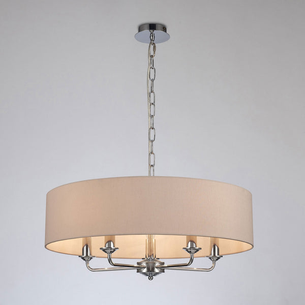 Banyan 60cm 5 Light Pendant in Chrome Finish & Nude Beige Shade