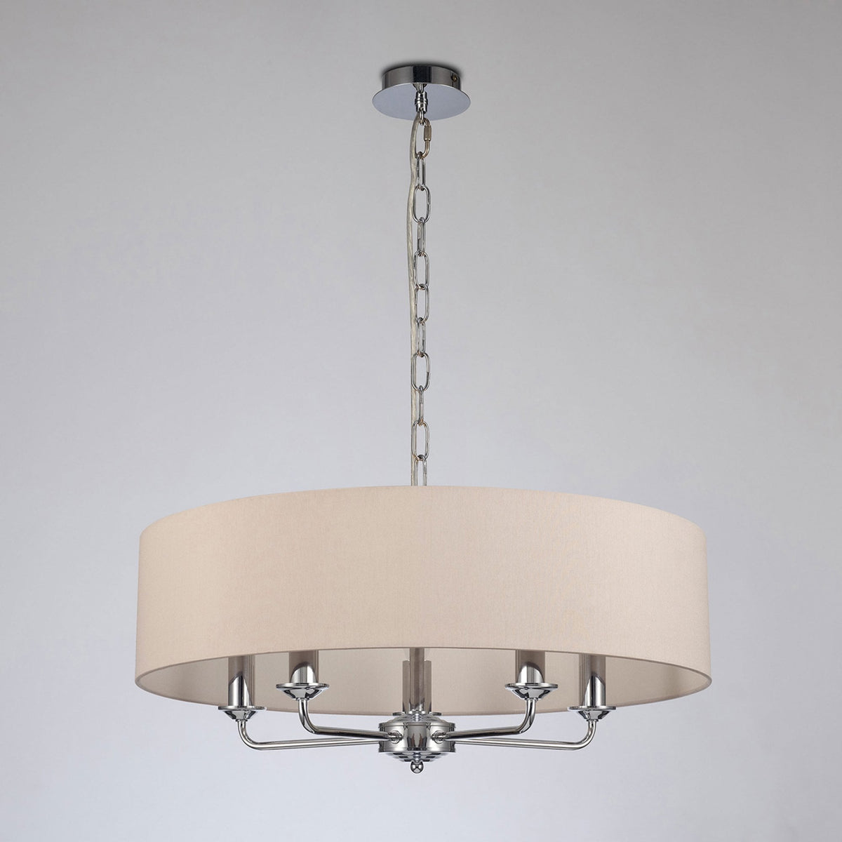 Banyan 60cm 5 Light Pendant in Chrome Finish & Nude Beige Shade