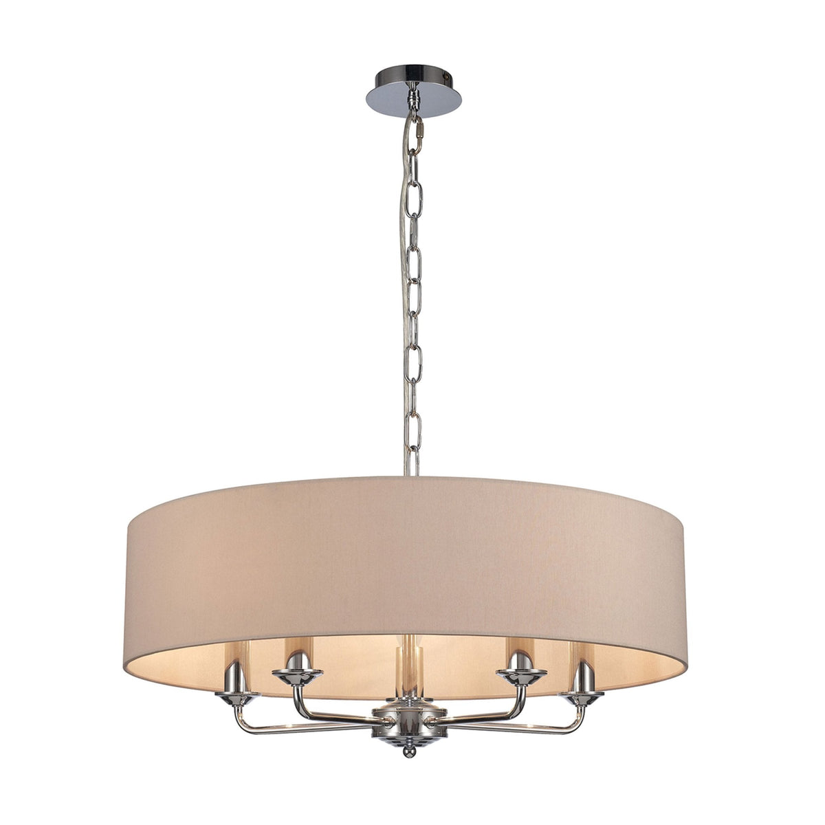 Banyan 60cm 5 Light Pendant in Chrome Finish & Nude Beige Shade