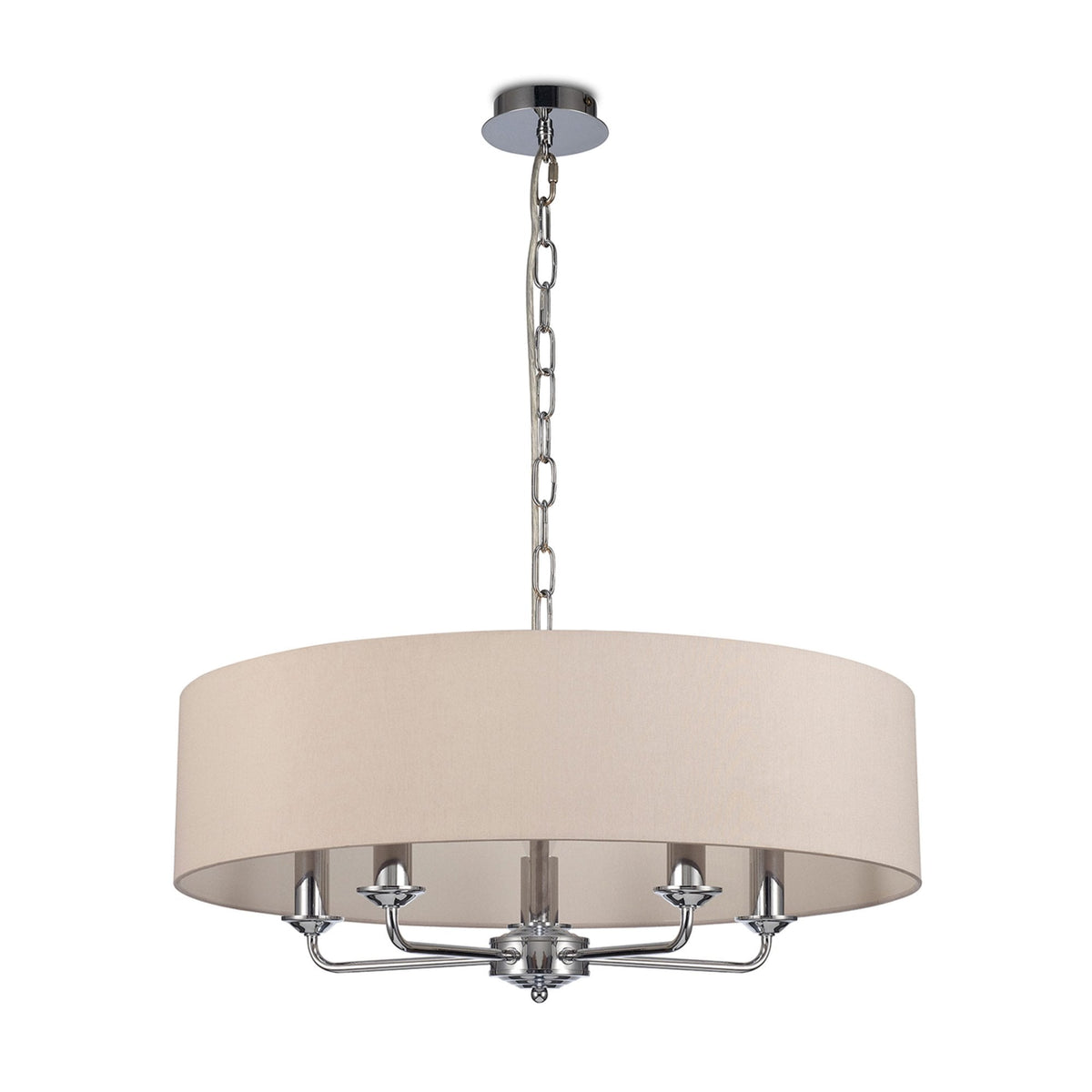 Banyan 60cm 5 Light Pendant in Chrome Finish & Nude Beige Shade