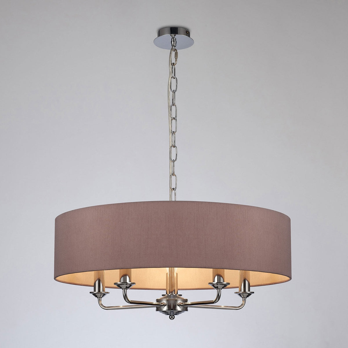 Banyan 60cm 5 Light Pendant in Chrome Finish & Taupe Shade