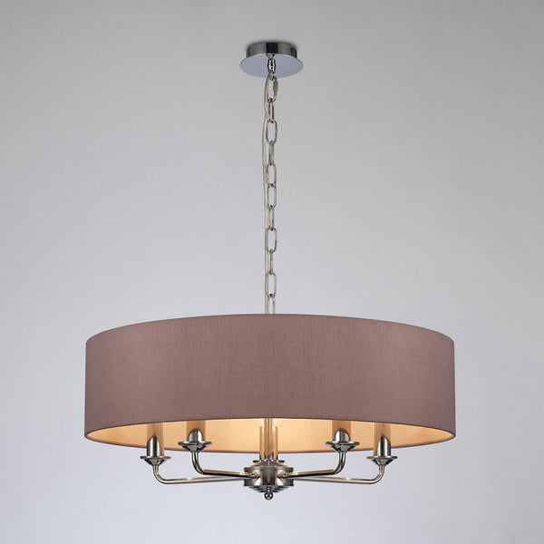 Banyan 60cm 5 Light Pendant in Chrome Finish & Taupe Shade