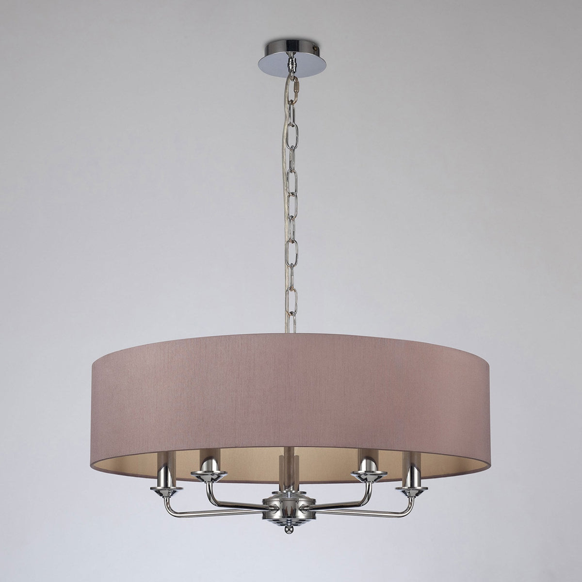 Banyan 60cm 5 Light Pendant in Chrome Finish & Taupe Shade